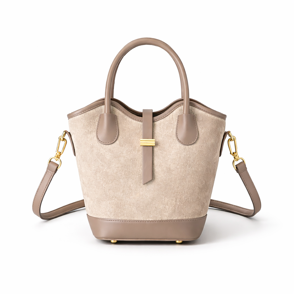 Classic Suede Bucket Bag with Adjustable Shoulder Strap