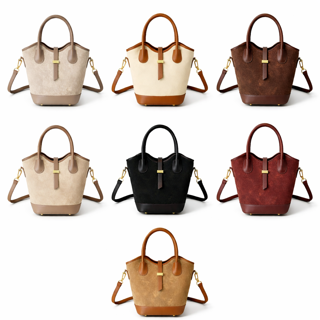 Classic Suede Bucket Bag with Adjustable Shoulder Strap